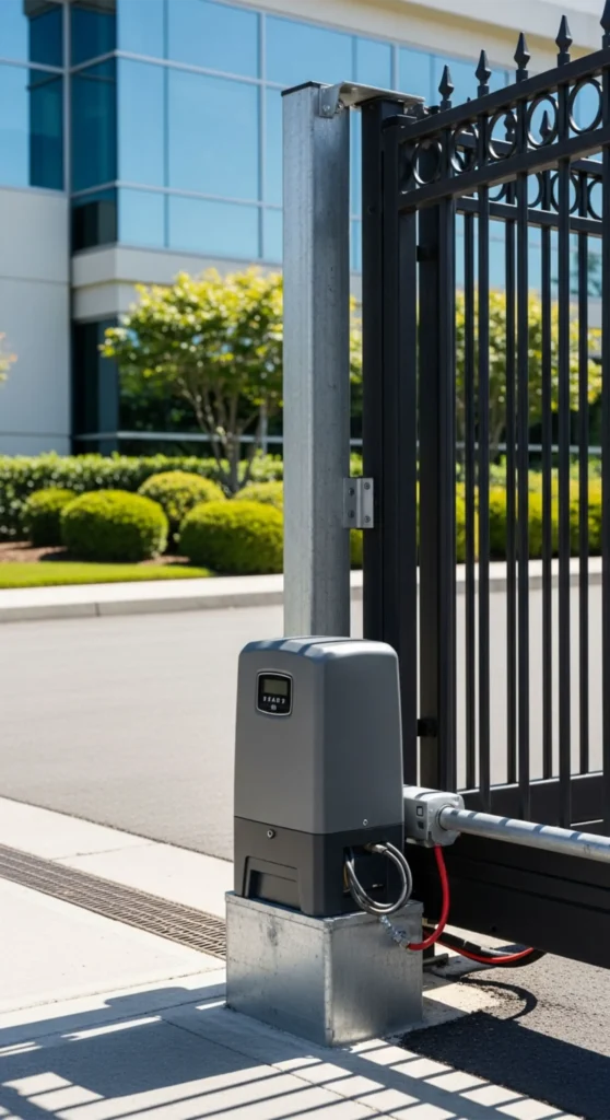 Sliding driveway gate motor being serviced by technician Memphis TN